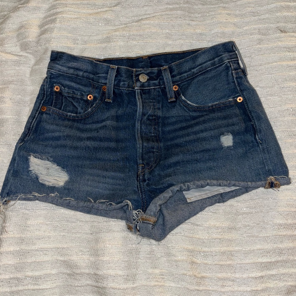 Levi's Dark Blue Distressed Jean Shorts *Barley Worn*